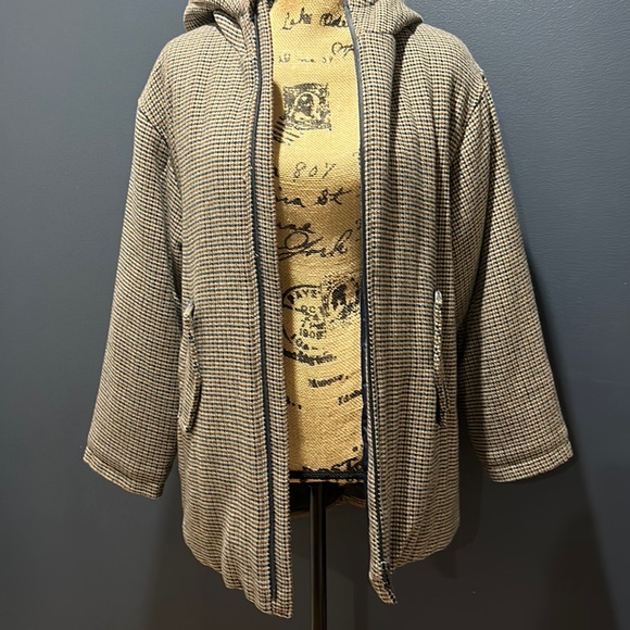 Zara Houndstooth Wool Blend Parka Size 13-14 - Picture 7 of 8